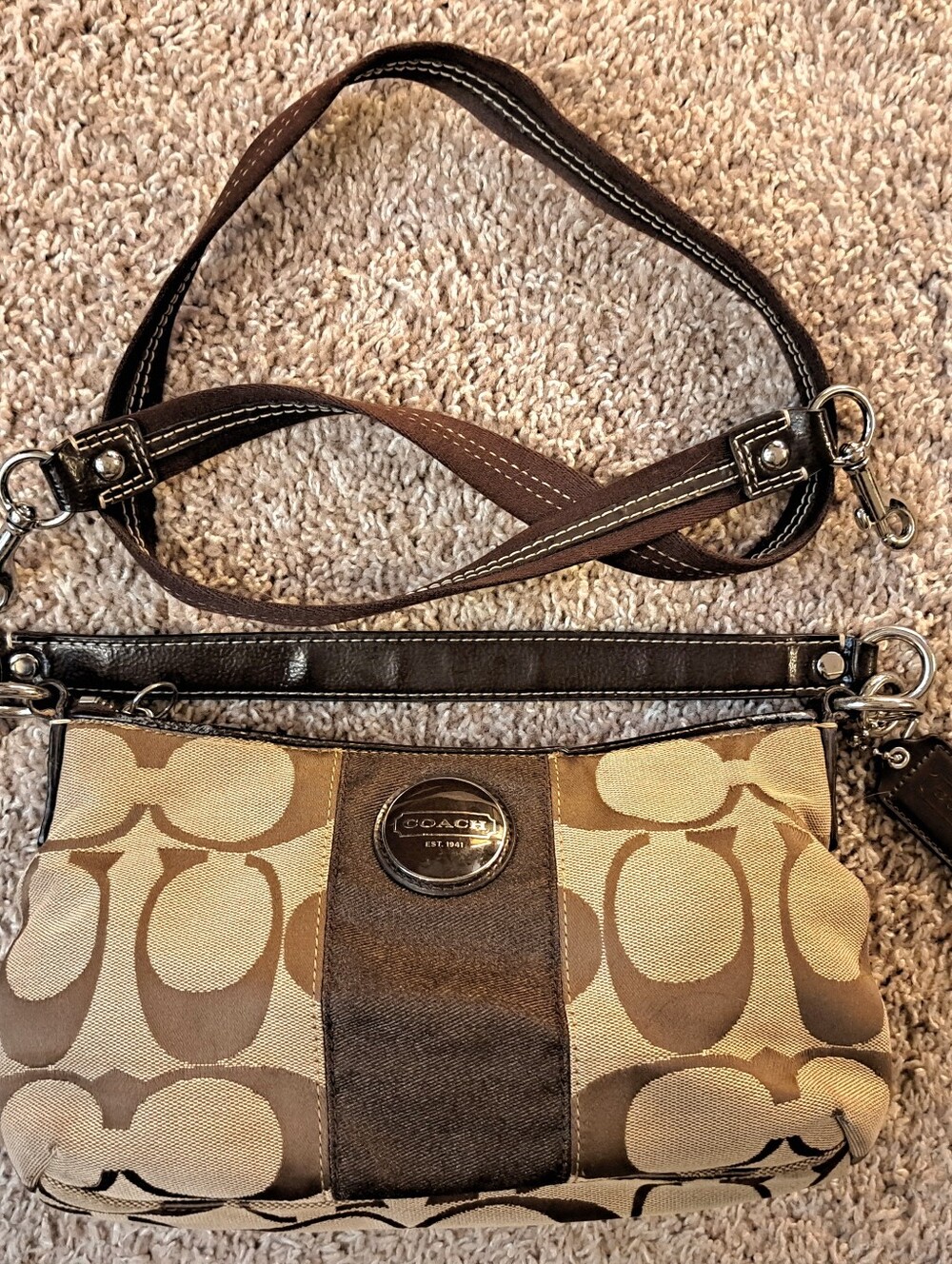 Coach Signature Stripe Demi Jacquard Canvas & Leather Bag